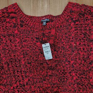 Express Soft Cable Knit Cotton Blend Red Black Marl Sweater Size S Long Sleeve